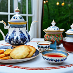 제과 공정별 원료 - Traditional Russian Tea Party**

"A cozy indoor scene depicting a traditional Russian tea party. A s...