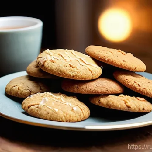 브랜드별 쿠키 제품 - **Prompt 1: Cozy Classic Russian Tea Cookies**
    "A heartwarming, softly lit close-up of a rustic ...