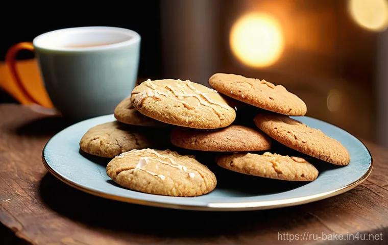 브랜드별 쿠키 제품 - **Prompt 1: Cozy Classic Russian Tea Cookies**
    "A heartwarming, softly lit close-up of a rustic ...