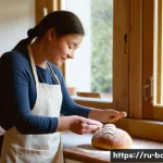 과자 제조법 영상 시리즈 - **Prompt:** A cozy, rustic kitchen scene bathed in warm, soft morning light. An adult's hands, sligh...