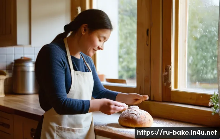 과자 제조법 영상 시리즈 - **Prompt:** A cozy, rustic kitchen scene bathed in warm, soft morning light. An adult's hands, sligh...