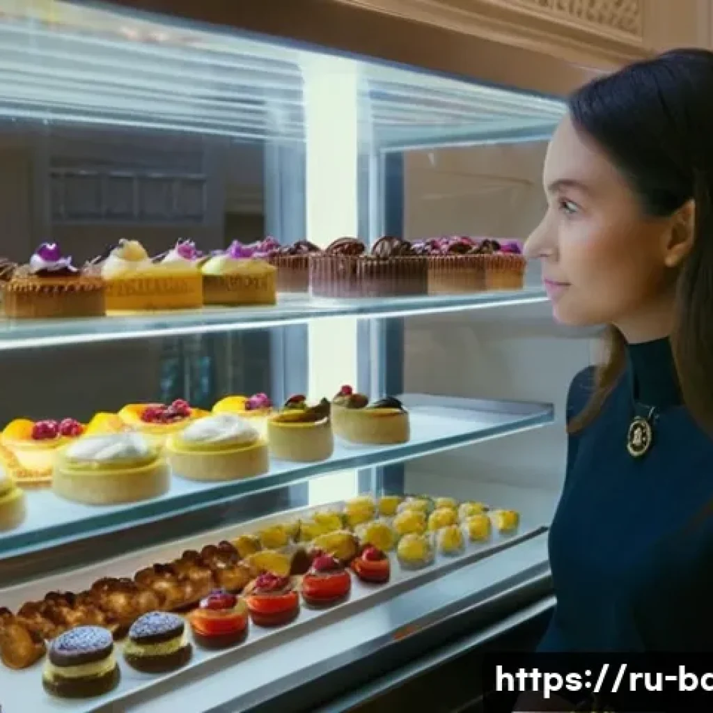 맛과 품질을 비교한 제과 - **Prompt:** A cozy, brightly lit European-style pastry shop. A display case showcasing a variety of ...